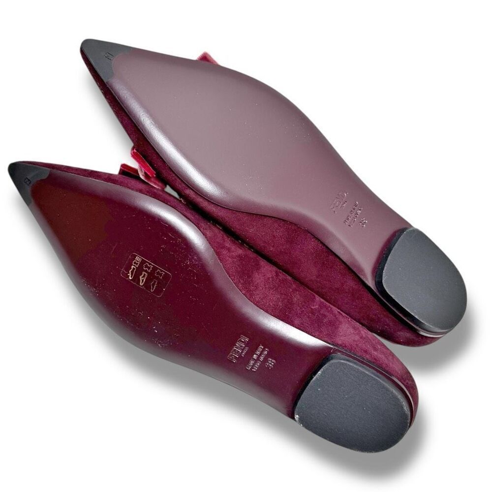 Fendi Burgundy Suede Velvet Ribbon Stitch Bow Pointed Toe Ballet Flats Size 38 - Picture 8 of 11
